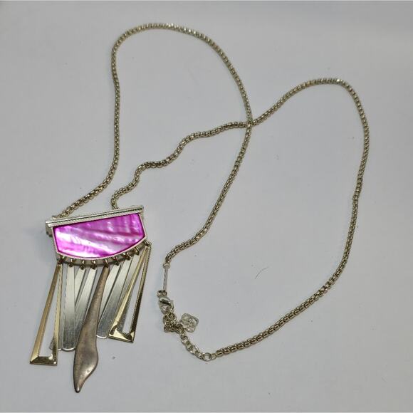 Kendra Scott Custom Pink Mother of Pearl and Gold Plated Tassel Necklace‎ - Picture 2 of 6
